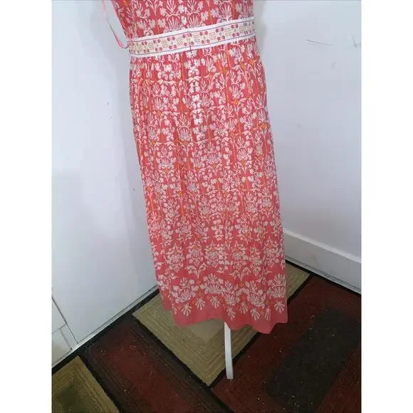 Talbots Coral Pink Voile Sleeveless Flare Maxi Dress Pockets Sundress Cotton 10P - Picture 10 of 15